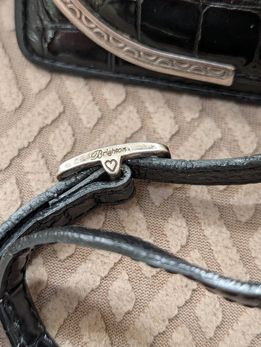 Brighton Black Patent Leather Crocodile Embossed Wallet Crossbody